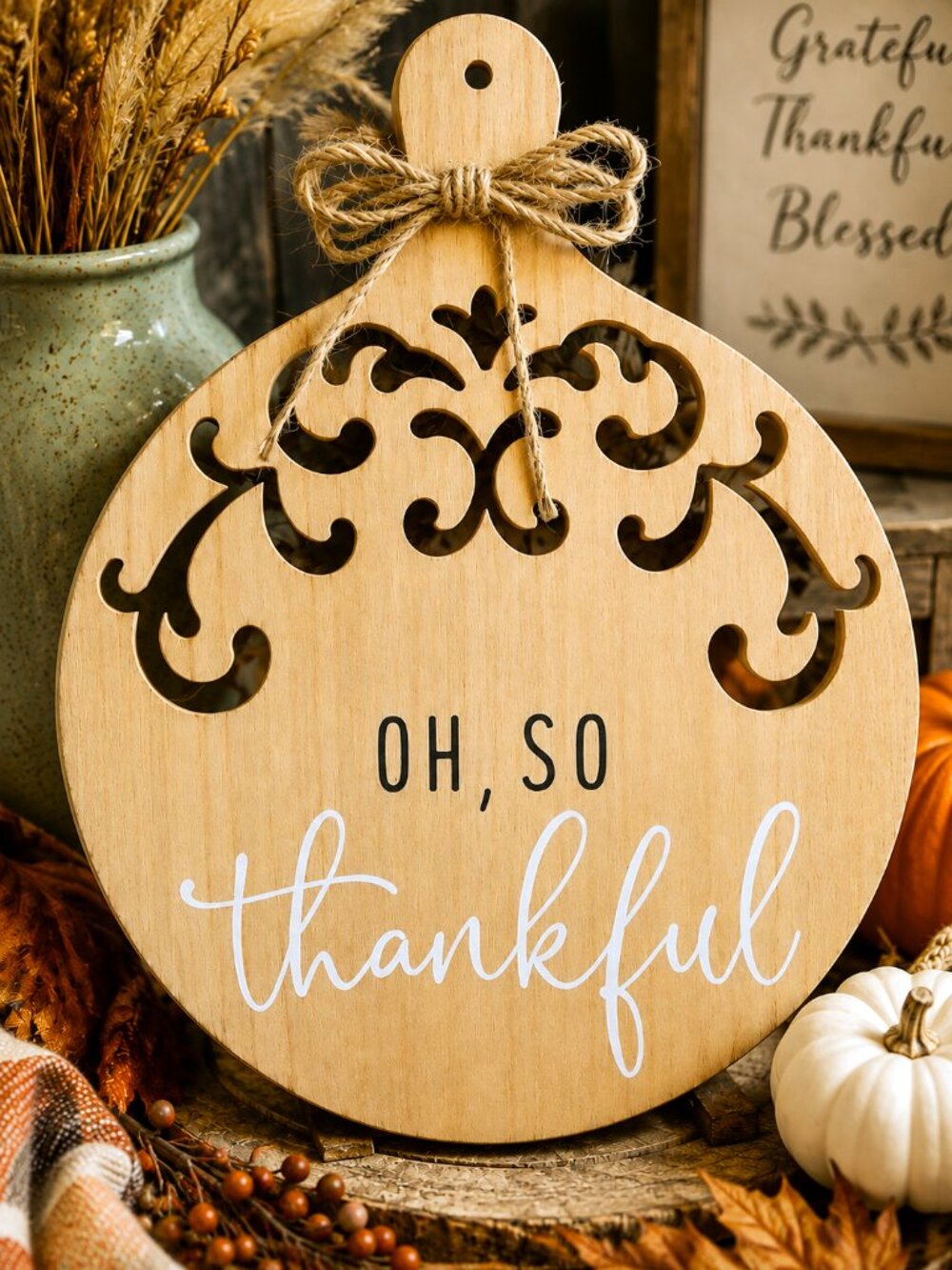 Oh So Thankful Decorative Wood Cutting Board Fall Thanksgiving Farmhouse Decor